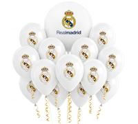Globos Cumpleaños Real Madrid - Decoración Fiesta Madridista con 12 Globos Látex y Globo Foil, Kit Globos Infantil de Fútbol para Niños, Fiestas y Celebraciones Real Madrid (KIT 1)