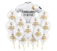 Globos Cumpleaños Real Madrid - Decoración Fiesta Madridista con 12 Globos Látex y Globo Foil, Kit Globos Infantil de Fútbol para Niños, Fiestas y Celebraciones Real Madrid (KIT 2)