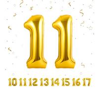 Globos de 11 cumpleaños,Dorado 11 pulgadas Globo número, 11 decoraciones de Globo número cumpleaños para hombre y mujer, Globo inflable de lámina de Dorado 11