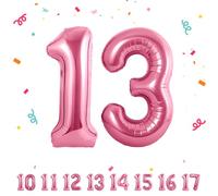 Globos de 13 cumpleaños,Rosa 13 pulgadas Globo número, 13 decoraciones de Globo número cumpleaños para hombre y mujer, Globo inflable de lámina de Rosa 13