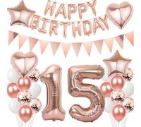 Globos de 15 cumpleaños para niña, set de globos de 15 años, color oro rosa, decoración de 15 años, decoración de cumpleaños para niña, decoración