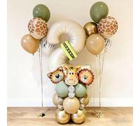 Globos de 2º cumpleaños, decoración de cumpleaños de safari de la selva con globo número 1 de 40 pulgadas y globos de animales, decoraciones de segundo cumpleaños para niños y niñas, fiesta salvaje (2