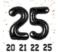 Globos de 25 cumpleaños,Negro 25 pulgadas Globo número, 25 decoraciones de Globo número cumpleaños para hombre y mujer, Globo inflable de lámina de Negro 25