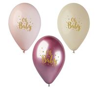 Globos de 29 cm con texto "Oh Baby - Juego de 6 globos para helio o aire, globos de látex para nacimiento y cumpleaños, juego de globos como decoración para baby shower, color rosa y crema pastel