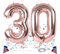 Globos de 30 cumpleaños,globos de helio número 30 de oro rosa, globos de fiesta con cinta,grandes 101,6 cm dígitos 30 globos de aluminio para niñas,niños, mujeres, hombres, 30 aniversario decoraciones