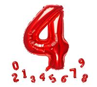 Globos de 32 pulgadas, color rojo, número 4, de papel de aluminio, para decoración de fiestas de cumpleaños (globo rojo número 4)