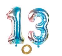 Globos de 32 pulgadas, número 13 arcoíris para niñas, 13. decoración de cumpleaños para niña, número 13, globos con números de helio, 13 globos XXL, globos de 13 años, decoración de cumpleaños para