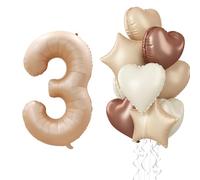 Globos de 3er cumpleaños beige, globos grandes de papel de aluminio marrón albaricoque, decoración de globos con 3 números con arena, blanco, crema, nude, topo, helio, corazón, estrella, globo para
