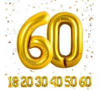 Globos de 60 cumpleaños,Dorado 60 pulgadas Globo número, 60 decoraciones de Globo número cumpleaños para hombre y mujer, Globo inflable de lámina de Dorado 60