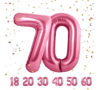 Globos de 70 cumpleaños,Rosa 70 pulgadas Globo número, 70 decoraciones de Globo número cumpleaños para hombre y mujer, Globo inflable de lámina de Rosa 70