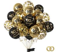 Globos de 90 Años Cumpleaños, Decoracion Globos 90 Cumpleaños Hombres Mujeres, Globos Negro y Dorado Cumpleaños, Happy 90th Birthday Decoracion