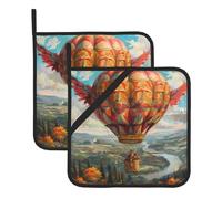 Globos de aire caliente con alas con impresión cuadrada a prueba de calor (juego de dos) 8 x 8 pulgadas: telas de calidad, antiquemaduras y fácil de limpiar