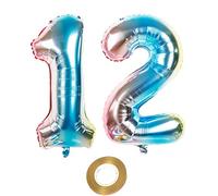 Globos de aire de 40 pulgadas con número 12 en arco iris para niñas, decoración de cumpleaños, número 12, globos de helio, número 12, globos de helio con números, tamaño XXL, 100 cm