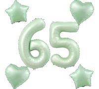 Globos de aire número 65 en verde oliva + 4 piezas globo de corazón/estrella número 65. Globo gigante número 65 para cumpleaños de mujer/niña, globo número 65, globos de helio número 65