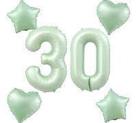 Globos de aire verde oliva número 30+4 piezas globos con forma de corazón/estrella número 30. Cumpleaños mujer niña, globo gigante número 30 de 40". Decoración de cumpleaños hombre, globo número 30