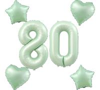 Globos de aire verde oliva número 80+4 piezas globos de foil con forma de corazón/estrella número 80. Globo gigante número 80 para cumpleaños de mujer/niña, decoración de cumpleaños para hombre, globo