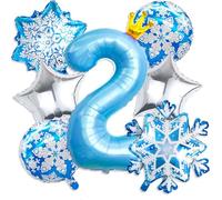 Globos de Aluminio de Copo de Nieve, 40 IN Globoes Numero, 6 PCS Globos Copos de Nieve y Estrella, para Cumpleaños Infantiles, Navidad y Fiestas Temáticas de Invierno (2 año de edad)