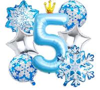 Globos de Aluminio de Copo de Nieve, 40 IN Globoes Numero, 6 PCS Globos Copos de Nieve y Estrella, para Cumpleaños Infantiles, Navidad y Fiestas Temáticas de Invierno (5 año de edad)