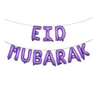 Globos de aluminio Eid MUBARAK de 16 pulgadas de oro rosa para decoración de fiestas, decoración de Ramadán, globos EID dorados para globos musulmanes EID (morado EID)