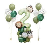 Globos de animales verdes, suministros de safari número 2 para decoración de segundo cumpleaños