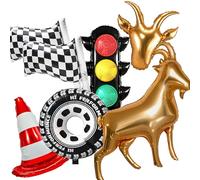 Globos de carreras, globos de cabra, coche de carreras, decoración de fiesta de cumpleaños, decoración de fiesta de cumpleaños temática de coches, decoraciones rápidas de un cumpleaños para niños, dos