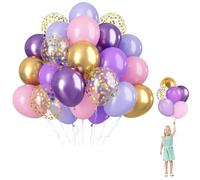 Globos de color rosa pastel y morado, globo de confeti rosa bebé de 12 pulgadas con globos metálicos de látex de helio para niñas y mujeres, mariposa, cumpleaños, baby shower, despedida de soltera