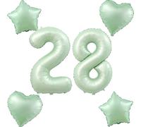 Globos de color verde oliva, número 28 + 4 unidades, diseño de corazones/estrellas, número 28, cumpleaños para mujer y niña, 40 pulgadas, globos gigantes, 28 globos de helio, decoración de cumpleaños