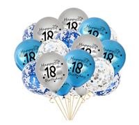 Globos de confeti de látex para cumpleaños número 18, paquete de 21 globos de confeti de látex azul y plateado para niños de 18 años de edad, suministros de decoración para fiestas de cumpleaños