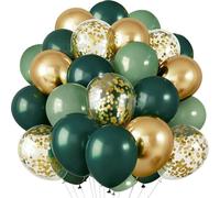 Globos de confeti dorado metálico verde oscuro, juego de 60 globos de látex de alta calidad para cumpleaños, baby shower, bodas, fiestas, decoración temática de la selva salvia, suministros de