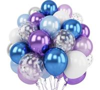 Globos de copo de nieve, 60 unidades, globos de látex metálico azul púrpura de 30,5 cm con copos de nieve, globos de confeti para invierno, país de las maravillas, Navidad, baby shower, cumpleaños
