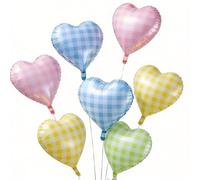 Globos de corazón a cuadros pastel, 18 pulgadas, rosa claro, azul, amarillo, verde, rojo, arco iris, a cuadros, en forma de corazón, 10 globos de helio de rejilla colorida para cumpleaños, retro, Y2K