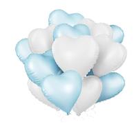 Globos de Corazón Azul claro Blanco, 12 Pcs Globos de Papel de Aluminio Azul, Globo de Corazón de Boda Blanco, Globos de Helio con Forma de Corazon para el Día de San Valentín, Boda, Fiesta Cumpleaños