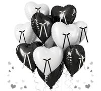 Globos de corazón blanco y negro con lazo de cinta, globo de helio en forma de corazón blanco y negro mate de 18 pulgadas con decoración de lazo para cumpleaños, boda, graduación, compromiso, San