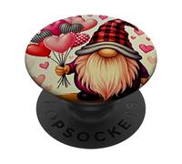 Globos de corazón de gnomo de San Valentín Buffalo Plaid Love Day Romanc PopSockets PopGrip Adhesivo