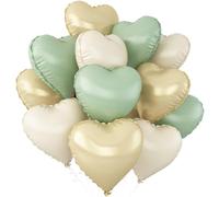 Globos de corazón dorado verde salvia, 12 globos de aluminio en forma de corazón dorado claro, globo de helio blanco crema de 18 pulgadas para baby shower, cumpleaños, aniversario, boda, decoración de