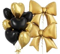 Globos de Corazón Negro y Dorado (18 & 38 Pulgadas) Helio, Paquete de 10 Piezas, Decoración Ideal para Cumpleaños, San Valentín, Compromiso, Baby Shower y Despedida de Soltera