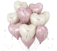 Globos de corazón rosa y blanco con lazo de cinta, 10 globos de aluminio en forma de corazón rosa claro, 18 pulgadas pastel nude rosa claro con decoración de lazo para niña, baby shower, mujeres