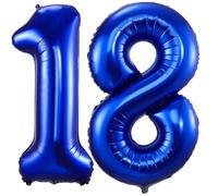 Globos de cumpleaños 18 años Azul Oscuro, Foil Globo Numero 18, 101CM Globos de Helio Número 18, Azul Globos de Helio Número 18 Para Niños y Niñas Cumpleaños Fiesta Aniversario, Vuelan con Helio