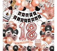 Globos de Cumpleaños 18 Años, SWPEED Decoracion Mujer Oro Rosa y Negro Feliz Decoración Fiesta Cumpleaños Pancarta de Happy Birthday Globo de Confeti Mujeres Adultos 18 Años