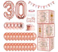 Globos de Cumpleaños 30 Años, Decoraciones para 30º Cumpleaños con 3pcs Caja de Cumpleaños oro rosa, Globos Foil Número 30, Globos de Oro Rosa y Lentejuelas, para Decoracion 30th Fiesta