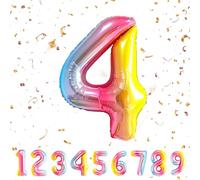 Globos de Cumpleãnos 4 Arcoiris,101 CM Globo Numeros Gigantes Grandes Decoracion,Globo Numero 4,Globos Niño Niña Adultos,Vuelan con Helio…