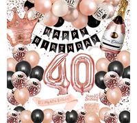 Globos de Cumpleaños 40 Años, SWPEED Decoracion Mujer Oro Rosa y Negro Feliz Decoración Fiesta Cumpleaños Pancarta de Happy Birthday Globo de Confeti Mujeres Adultos 40 Años