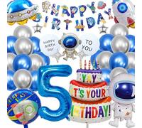 Globos de Cumpleaños 5 Años, Espacio Astronautas Balones de Festa Aniversario 5, Happy Birthday Bandera & XXL Globos de Cumpleaños Numeros Astronauta Decoracion (A6 astronauta)