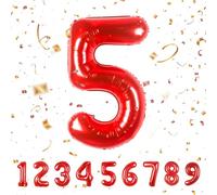 Globos de Cumpleãnos 5 Rojo,101 CM Globo Numeros Gigantes Grandes Decoracion,Globo Numero 5,Globos Niño Niña Adultos,Vuelan con Helio