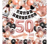 Globos de Cumpleaños 50 Años, SWPEED Decoracion Mujer Oro Rosa y Negro Feliz Decoración Fiesta Cumpleaños Pancarta de Happy Birthday Globo de Confeti Mujeres Adultos 50 Años