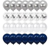 Globos de Cumpleaños, 50 piezas de 12 pulgadas de confeti azul blanco y globos metálicos plateados para decoraciones de bodas