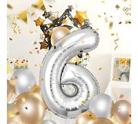 Globos de Cumpleãnos 6 Plata,101 CM Globo Numeros Gigantes Grandes Decoracion,Globo Numero 6,Globos Niño Niña Adultos,Vuelan con Helio…