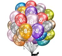 Globos de Cumpleaños 8 Años - 15 Metálicos y de Látex 100% Natural para Niños y Niñas - Decoración Infantil