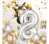 Globos de Cumpleãnos 8 Plata,101 CM Globo Numeros Gigantes Grandes Decoracion,Globo Numero 8,Globos Niño Niña Adultos,Vuelan con Helio