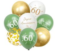 Globos de cumpleaños de 60 años, 32 Stück Decoración 60 años de cumpleaños para hombre mujer, feliz cumpleaños 60. Globos, Francés Retro Verdes Salvia Confeti Oro Blanco Globo Decoración con Cinta